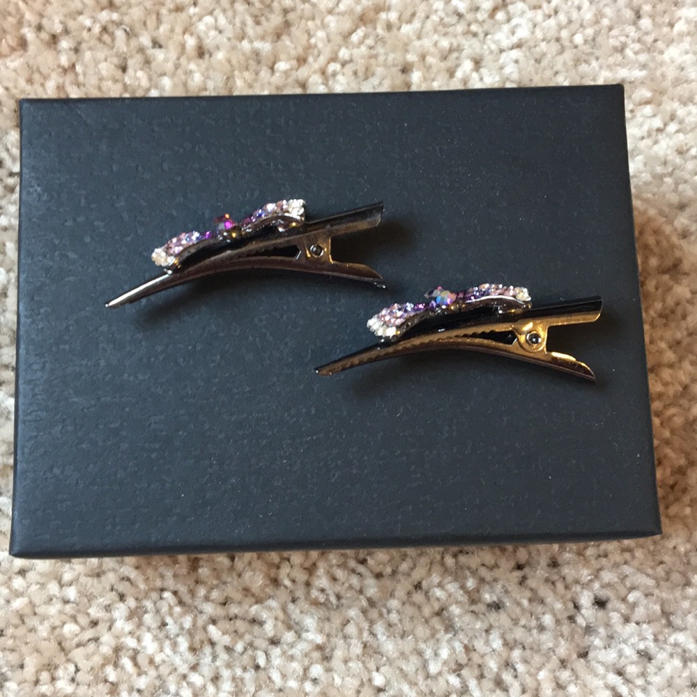 Purple Rhinestone Bow Hair Clips - Picture 3 of 3